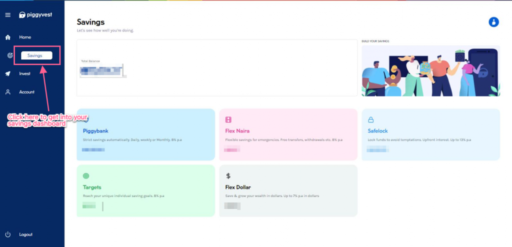 Click on savings in dashboard